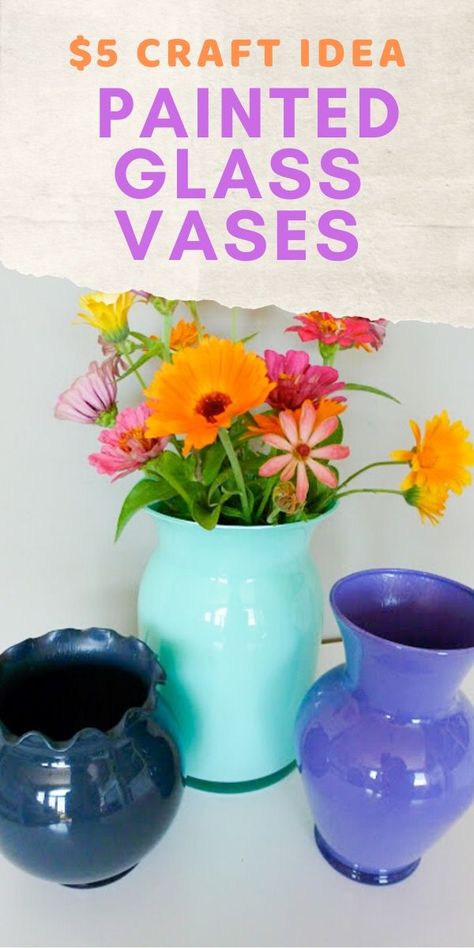 How to paint glass vases Painting Vases Diy Ideas, Dollar Store Spring Crafts, Spring Wreaths Diy, Glass Vases Decor Ideas, Spring Crafts For Adults, How To Paint Glass, Easy Spring Crafts, Diy Painted Vases, Painting Glass Jars