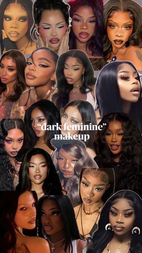 dark feminine makeup aesthetic, unapproachable makeup, dark makeup black women, baddie makeup Dark Fem Makeup, Fem Makeup, Unapproachable Makeup, Black Women Baddie, Dark Feminine Makeup, Dark Feminine Style, Feminine Black Women, Feminine Makeup, Light Makeup Looks