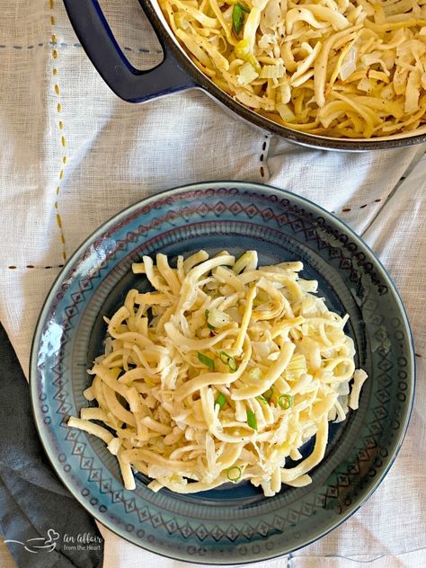 Kluski noodles, onion, sauerkraut and celery fried in butter and then baked to make up a traditional meatless Polish noodle casserole. Sauerkraut And Noodles, Kluski Noodle Recipes, Polish Noodles, Kluski Noodles, Polish Food Recipes, Sauerkraut Soup, Polish Foods, Braised Cabbage, Sauerkraut Recipes