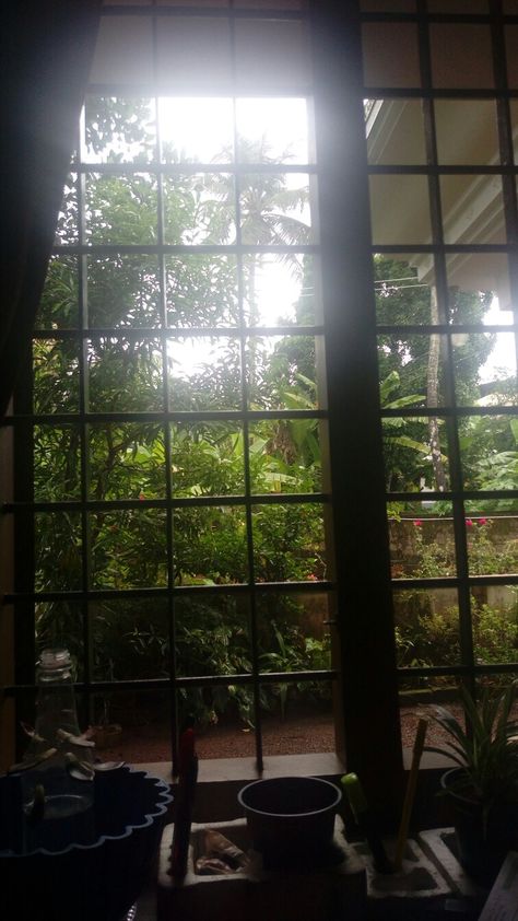 This is a picture I took from my study table which I see everyday in Kerala during monsoon. Kerala Village Photos, Night Window, Kerala Home, Kerala Houses, Dark Home, Math Tricks, Closer To Nature, Study Table, Home Room Design