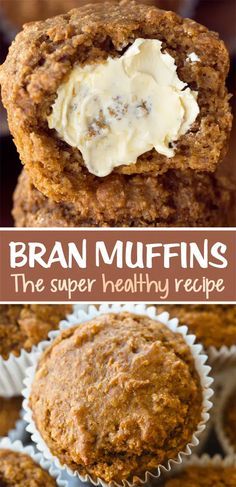 Healthy Bran Muffin Recipe, All Bran Muffins, Bran Muffin Recipe, Bran Muffins Healthy, Banana Bran Muffins, Oat Bran Muffins, Bran Muffin, Bran Muffin Recipes, Chocolate Covered Katie