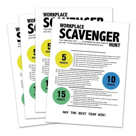 PRICES MAY VARY. This is an office party theme game, including 1 workplace scavenger hunt guide card, 15 workplace scavenger hunt cards, the size is 8X11 inches. HOW TO PLAY: -The competition is suitable for multiple teams to participate, and each team can have 5-10 participants. -Each team chooses one person to be a "recorder" to fill in the activity sheet as well as take cell phone pictures or video to. -Teams will attempt to complete tasks on the activity sheet before the time is up!The team Workplace Scavenger Hunt, Team Building Games For Work, Group Ice Breaker Games, Office Party Game, Office Themed Party, Rad Tech Week, Company Mission Statement, Office Party Games, Staff Morale