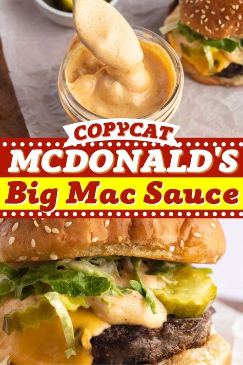 Turn all your burgers into Big Macs with this copycat McDonald's Big Mac sauce. It's sweet, tangy, and even better than the original! And it's easy to make. Mcdonald’s Mac Sauce, Mcdonald’s Special Sauce, Diy Big Mac Sauce, Big Mac Sliders Recipes, Recipe For Big Mac Sauce, Big Mac Sauce Recipe Copycat, Mcdonalds Copycat Recipes, Homemade Creamer, Mcdonald's Big Mac