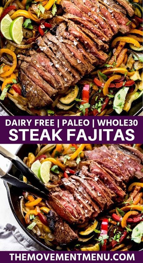 Steak Fajitas Recipe, Whole30 Easy, Easy Steak Fajitas, Steak Fajita Recipe, Skillet Steak, Fajita Marinade, Paleo Meal Prep, Fajitas Recipe, Easy Steak