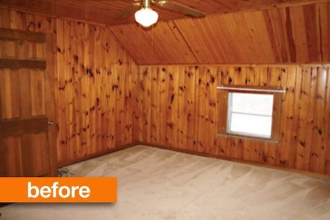 Painting Knotty Pine Walls, Painted Knotty Pine Walls, Painted Knotty Pine, Painted Wood Ceiling, Wood Paneling Makeover, Knotty Pine Walls, Paneling Makeover, Panel Walls, Painting Wood Paneling