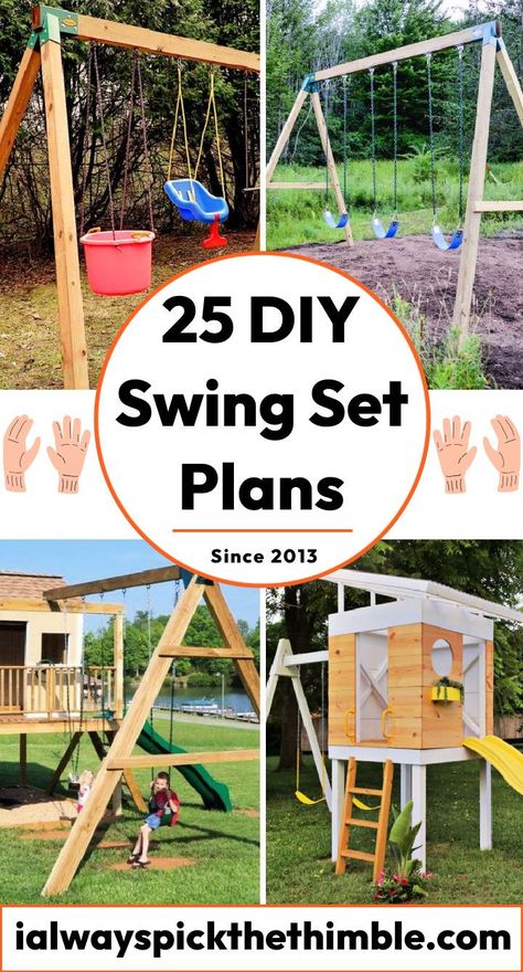 25 Free DIY Swing Set Plans: Learn Building a Swing Set Diy Kids Playset, Diy Swingset, Homemade Swing Set, Swingset Ideas, Diy Swing Set, Swing Set Plans, Swing Set Diy, Diy Swing, Kids Backyard