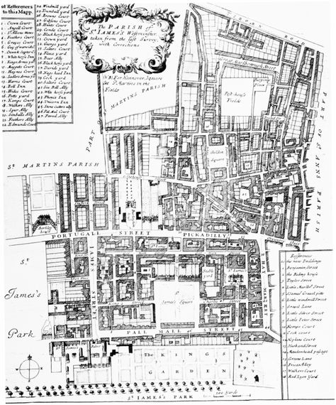 Plate 5: Blome's map of the parish of St. James, c. 1720 | British History Online Old Maps Of London, London Police, Pall Mall, City Planning, Framed Map, Unique Maps, London Map, Personalized Map, Framed Maps