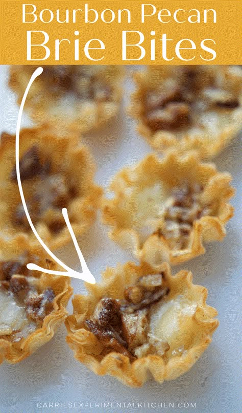 These tasty bite sized bites made with Brie cheese, pecans and Bourbon in phyllo cups make the perfect Fall appetizer. Brie Appetizer Bites, Appetizers Brie, Pecan Brie, Fall Recipes Snacks, Fall Finger Foods, Appetizer Dip Recipes, Brie Cheese Recipes, Fall Appetizer, Brie Appetizer