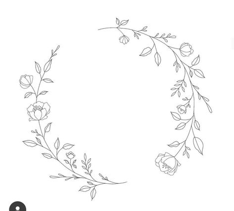 Flower Crescent Tattoo, Circle Wreath Drawing, Floral Wreath Tattoo Design, Peony Wreath Tattoo, Flower Ring Drawing, Rose Wreath Tattoo, Circle Of Flowers Tattoo, Round Floral Tattoo, Flower Border Tattoo