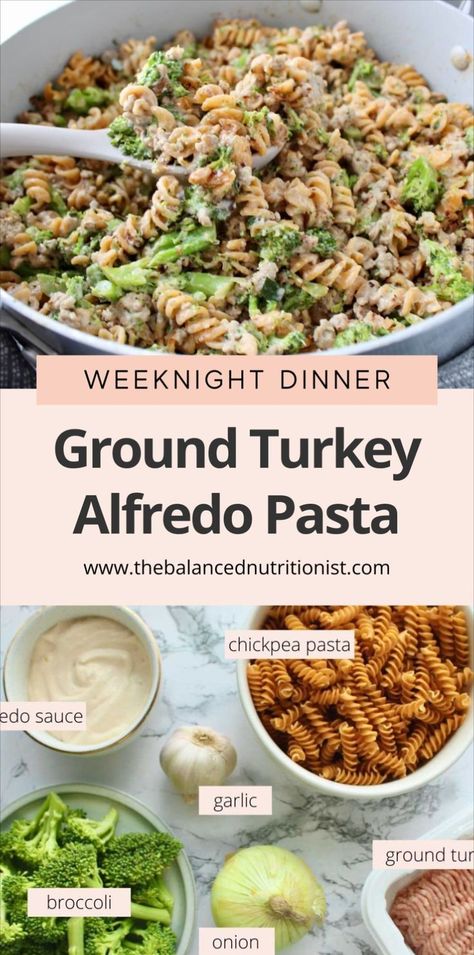 This alfredo pasta with broccoli recipe combines ground turkey with a creamy alfredo sauce with broccoli for an easy pasta dinner. It’s the best option for a healthy, protein-packed meal. Try this broccoli alfredo pasta for a delicious ground turkey pasta dish! Turkey Alfredo Pasta, Ground Turkey Alfredo, Turkey Alfredo, Balanced Dinners, Broccoli Alfredo Pasta, Ground Turkey Pasta, Ground Turkey Recipes Easy, Pasta With Broccoli, Chicken Broccoli Pasta