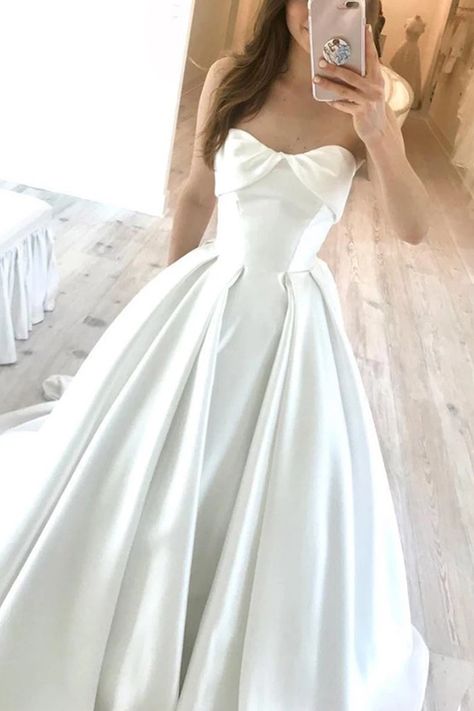 Strapless A-Line Court Train Wedding Dress 2019 Deb Dress, Ivory Bridal Gown, Strapless Wedding Dress Mermaid, Neckline Wedding Dress, Court Train Wedding Dress, Strapless Wedding Dresses, Prom Dresses 2020, Long Gown Dress, Peinados Recogidos