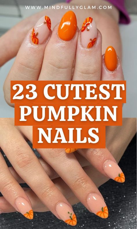 pumpkin nails Pumpkin Designs Nails, Cute Pumpkin Nails Short, Fall Nail Art Pumpkin, Fall Leopard Pumpkin Nails, Simple Halloween Nails Short Pumpkin, Pumpkins Nails Design, Pumpkin Tip Nails, Cute Pumpkin Nail Designs, Pumpkin Design Nails