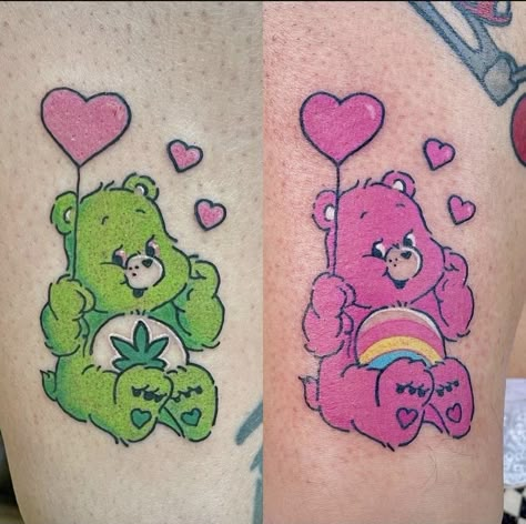 Goth Care Bear Tattoo, Carebear Matching Tattoos, Matching Care Bear Tattoos, Carebares Tattoo, Cheer Bear Tattoo, Small Care Bear Tattoo, Care Bears Tattoo Ideas, Carebears Tattoos, Grumpy Bear Tattoo