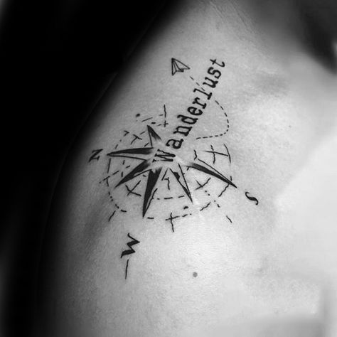 Shoulder Wanderlust Compass Masculine Tattoo Ideas Wanderlust Tattoos, Wörter Tattoos, Wanderlust Tattoo, Masculine Tattoos, Tattoo Shoulder, Shape Tattoo, Muster Tattoos, Pattern Tattoo, Tattoo Sleeve