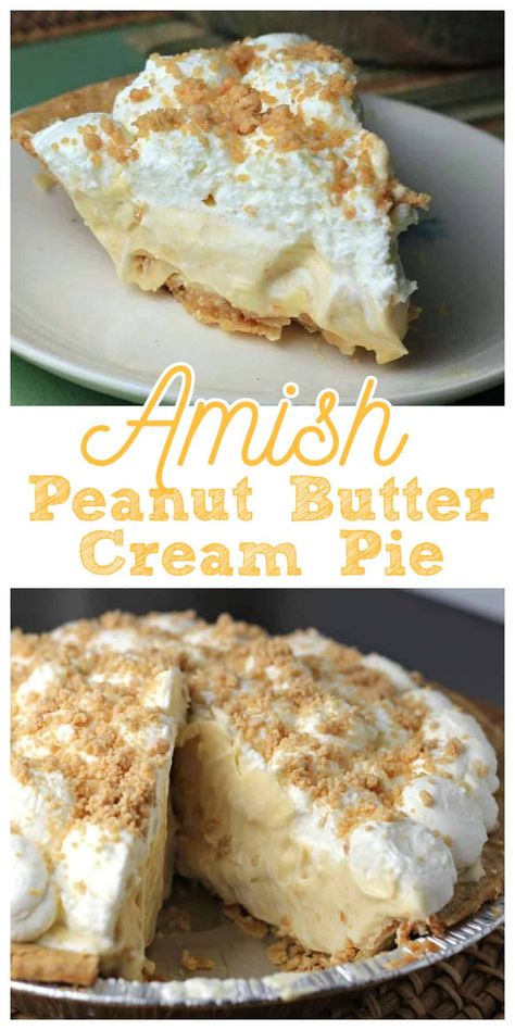 Amish Peanut Butter Cream Pie - Amish' is referred to as being plain, but there is nothing 'plain' about this creamy, dreamy Amish Peanut Butter Cream Pie! Perfectly delectable! #peanut butter #amish #pie #peanut butter pie Amish Peanut Butter Pie Recipe, Amish Peanut Butter Pie, Pie Peanut Butter, Amish Pie, Amish Peanut Butter, Peanut Butter Cream Pie, Peanut Butter Cream, Pie Pops, Easy Pie Recipes