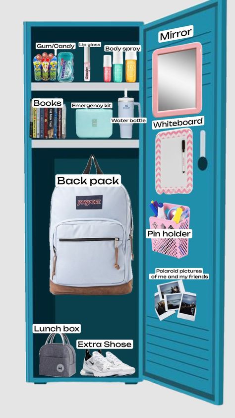 Loker for school idea Cute Locker Ideas, Locker Essentials, School Locker Organization, School Locker Decorations, Middle School Lockers, High School Lockers, Idea For School, Middle School Supplies, Middle School Essentials