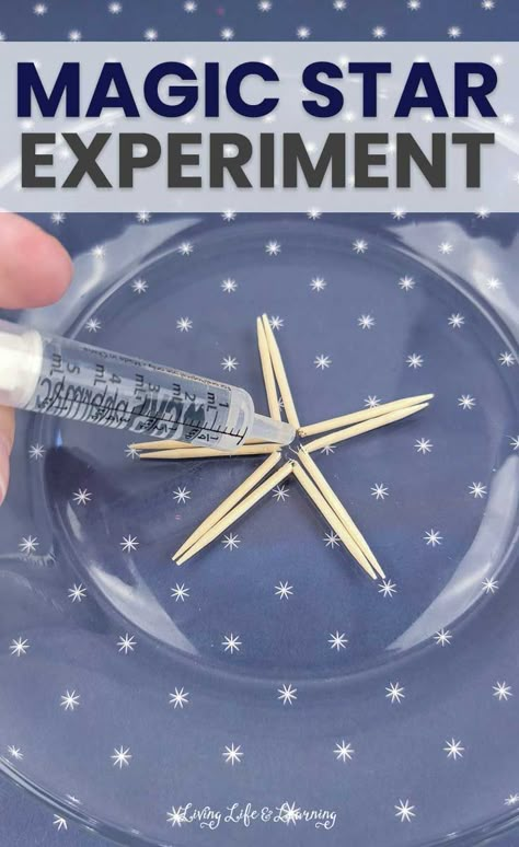 Star Experiment, Toothpick Star, Science Experiments Kids Preschool, Fun Experiments For Kids, Craft Ideas For Beginners, Kitchen Science Experiments, Experiments For Preschoolers, Winter Science Experiments, Space Activities For Kids