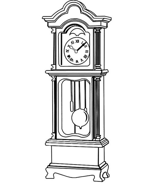 Grandfather Clock Beautiful Fretwork Coloring Pages : Color Luna Grandfather Clock Drawing, Woodworking Clock Projects, Grandfather Clock Tattoo, Grandfather Tattoo, Clock Drawing, Clock Drawings, September Wallpaper, Clock Template, Clock Icon