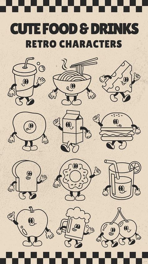 Retro character, editable design element set | premium image by rawpixel.com / Aew Groovy Doodles, Cartoon Character Clipart, Logos Vintage, Logos Retro, Character Clipart, Retro Character, Doodle Characters, Retro Graphic Design, Wallpaper Retro