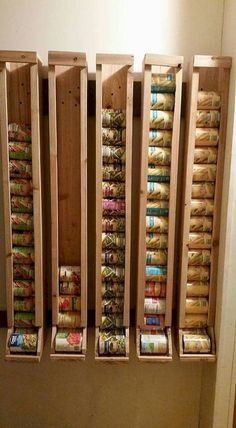 DIY Canned Food Dispenser - by Budget101.com Canned Good Storage, Diy Pantry Organization, Canned Food Storage, Desain Pantry, Diy Pantry, Kitchen Pantry Design, Diy Kitchen Storage, Workshop Organization, Diy Cans