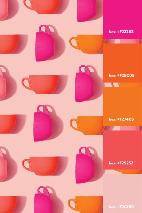 Trending♨ graphicdesignergift #cafelogo #logopose #minimallogodesign🎖️ Fuschia Orange Color Palette, Orange Pink Black Color Palette, Pink And Orange Pallete, Pink Orange Pallete, Pink And Tangerine Color Palette, Orange Pink Color Scheme, Color Palette Fuschia, Coral Colour Scheme, Bright Logo Color Palette