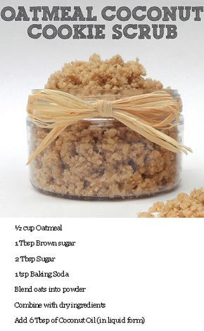 Oatmeal Body Scrub, Coconut Cookie, Diy Sugar Scrub Recipe, Oatmeal Coconut Cookies, Diy Scrubs, Body Scrub Recipe, Scrub Homemade, Sugar Scrub Homemade, Scrub Diy