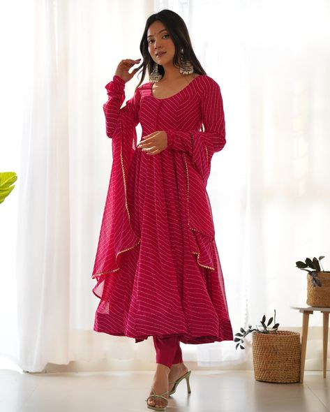 Pink Anarkali Suits, Potli Button, Georgette Anarkali Suits, Diwali Dresses, Pink Anarkali, Lehenga Crop Top, Georgette Anarkali, Ethnic Suit, Gown With Dupatta