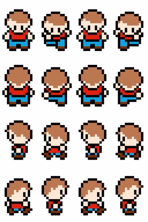 Retro Character Sprite Sheet by @isaiah658, Another sprite sheet that I made. Has the basic movements of up, down, left, and right. The animation looks a lot better than my previous sprite sheet. Consider this a template that anyone can use to make other sprites. I encourage you to try and make different characters with this example and share them on openclipart. :), on @openclipart Sprite Template, Sprite Character, Person Template, Deadpool Character, Sprite Sheet, Character Sprite, Pokemon Sprites, Piskel Art, Retro Character