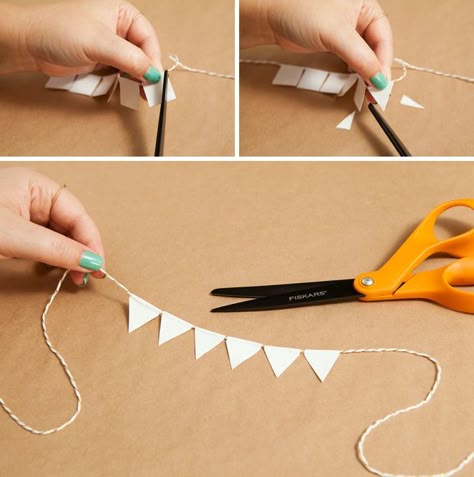 Adorable simple DIY bunting cake topper using Duct Tape and non-stick scissors! Diy Bunting Cake Topper, Diy Bunting Banner, Diy Bunting, Bunting Cake, Cake Bunting Topper, Cake Bunting, Anniversaire Diy, Diy Cake Topper, Seni Dan Kraf