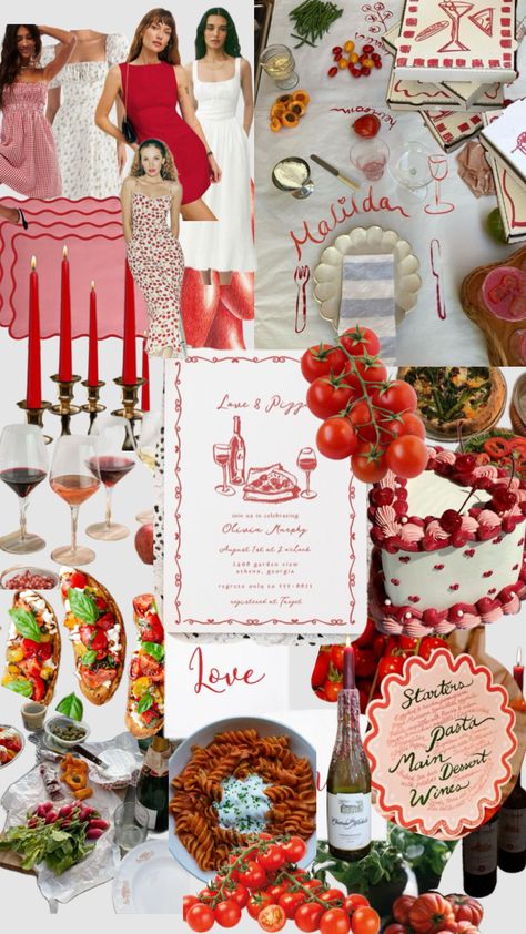 Tomato Party, Italian Dinner Party, Italian Party, Pasta Party, Italian Theme, Wedding Shower Themes, Bridal Shower Inspo, 21 Diner, Dinner Party Summer