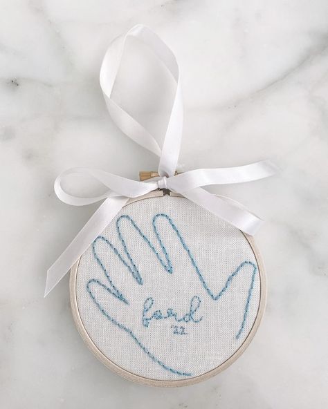 Brittingham Stitching Co. | Elizabeth DuBois | The 4” Stitch Kit- available at our website now! 🪡 Outlined his chubby hand to forever hang on my tree! 🤍🎄🪡 You can shop this totally cus… | Instagram Handprint Embroidery, Baby Keepsakes, Needle Embroidery, Hoop Embroidery, Hand Embroidery Projects, Embroidery Gifts, Sewing Embroidery, Craft Corner, Baby Crafts