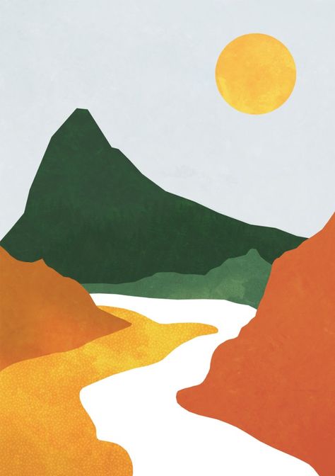 Sunset Sunrise Print, Abstract Mountain Range, Nordic Scandinavian Style, Minimal Mountain, River Valley, Minimalist Mountain, Valley Print Valley Illustration, Mountain Landscape Illustration, Mountains Graphic Design, Mountain Illustration Simple, Mountain Graphic, Mountain Graphic Design, Nordic Scandinavian Style, Mountain Drawing, Mountain Illustration