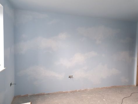 Dulux Mineral Mist, Cloud Nursery Theme, Cloud Mural, House Beautiful Living Rooms, Cloud Room, Cloud Bedroom, Wall Cloud, Sky Nursery, Cloud Ceiling