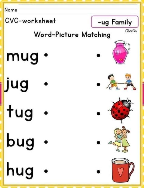 Ug Family Words Worksheet, Phonics Worksheets Free, Cvc Words Worksheets, Cvc Words Kindergarten, Kindergarten Phonics Worksheets, Word Family Worksheets, English Worksheets For Kindergarten, Kindergarten Phonics, Kindergarten Reading Activities