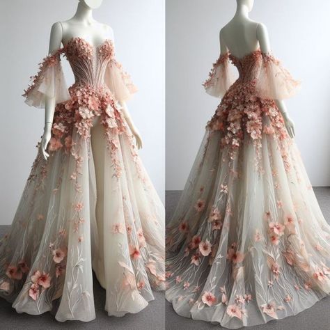 Garden Theme Dress, Big Prom Dress, Regal Gowns, Enchanted Garden Theme, Big Prom Dresses, Dnd Outfits, Choose Wedding Dress, Pretty Gowns, Colored Wedding Gowns