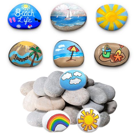 PRICES MAY VARY. 24PCS GREAT QUALITY ROCKS - DECORKEY rocks for painting with strong and durable quality. Naturally Created, hand-picked, meets U.S. D-4236 standard. Non-toxic and eco-friendly, suitable for kids or elderly. Also adapt painting for seasonal holidays. DIY PREFERENCE - Painting beach and sea to welcome the coming summer.These painting rocks provide a smooth and flat surface without polished, will make your paint easy to stick. Perfect for acrylic, markers, watercolors. Suitable thi Stepping Stone Art, Vbs 2024 Breaker Rock Beach, Stone Art Ideas, Rocks For Painting, Breaker Rock Beach Vbs, Breaker Rock Beach, Vbs Craft, Kindness Projects, Rock Beach