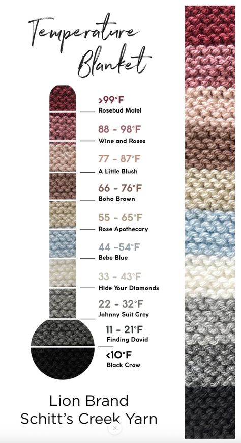 Top Tips for Knit or Crochet Temperature Blanket | Kristin Omdahl Crochet Blanket Colors, Temperature Chart, Temperature Blanket, Knitting And Crochet Patterns, Manta Crochet, Lion Brand Yarn, Blanket Yarn, Knitting And Crochet, Lion Brand