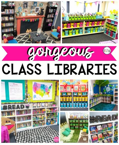 Gorgeous Classroom Libraries! Looking for some inspirational decorating and organizational ideas for the classroom library as we head back to school this fall? Check out this roundup of gorgeous class libraries! Class Reading Corner Ideas, 2nd Grade Classroom Library Set Up, Kindergarten Library Design, Kindergarten Reading Corner Ideas, Cozy Classroom Library Ideas, Reading Area Kindergarten, 2nd Grade Library Set Up, Reading Areas In Classrooms, Classroom Reading Area Ideas