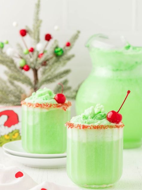 Grinch Punch - Together as Family Sprite Soda, Pistachio Dessert Pudding, Hot Chocolate Cookies Cups, Grinch Punch, Chicken Freezer, Sugar Cookie Cups, Sherbet Punch, Hot Wing Sauces, Green Punch