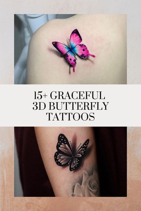 If you are looking for a unique and fun butterfly tattoo design, we strongly recommend considering the 3D style. Tattoos created in this style have a realistic look and incredible visual effects. 3d Flower Tattoos, Realistic Butterfly Tattoo, Purple Butterfly Tattoo, Butterfly Tattoo Design, Realistic Flower Tattoo, Colorful Butterfly Tattoo, 3d Butterfly Tattoo, Unique Butterfly Tattoos, Butterfly Tattoo On Shoulder