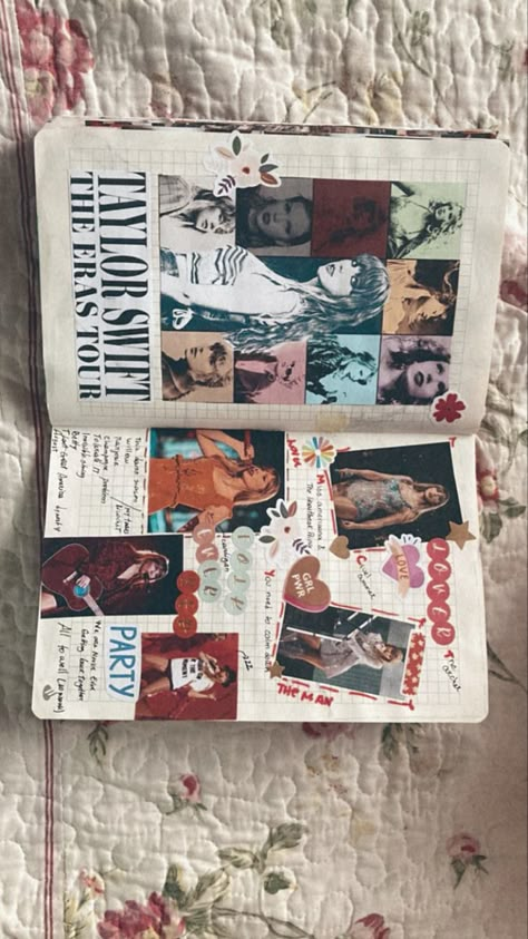 Taylor Swift Inspired Design, Books Inspired By Taylor Swift, Taylor Swift Song Book, Scrapbook Journal Taylor Swift, Taylor Swift And Books Aesthetic, Taylor Swift Confetti Ideas, Taylor Swift Scrapbook Page, Taylor Swift Bujo Ideas, Scrapbook Taylor Swift Ideas