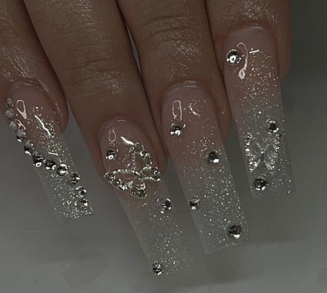 Nail Art 2023, Nails 2023 Trends, Prom Nails Silver, Clear Acrylic Nails, Grunge Nails, Girly Acrylic Nails, Designs Nail, Long Square Acrylic Nails, 2023 Trends