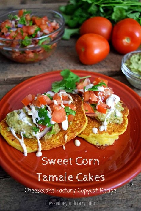 Sweet Corn Tamale Cakes. Copycat recipe from the Cheesecake Factory. These taste amazing!! Sweet and spicy! Easy and fast to make. #blessedbeyondcrazy Sweet Corn Tamale Cakes, Corn Tamale Cakes, Tamale Cakes, Copycat Cheesecake Factory, Corn Tamales, Diy Easy Recipes, Best New Recipes, The Cheesecake Factory, Corn Cakes