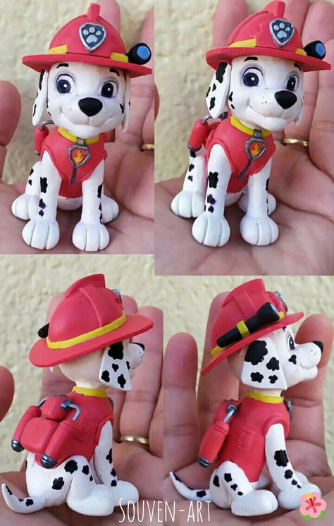 Paw Patrol Fondant Figures Tutorial, Fondant Cake Tutorial, Paw Patrol Birthday Cake, Psi Patrol, Fondant Cake Designs, Cake Models, Fondant Animals, Marshall Paw Patrol, Paw Patrol Cake