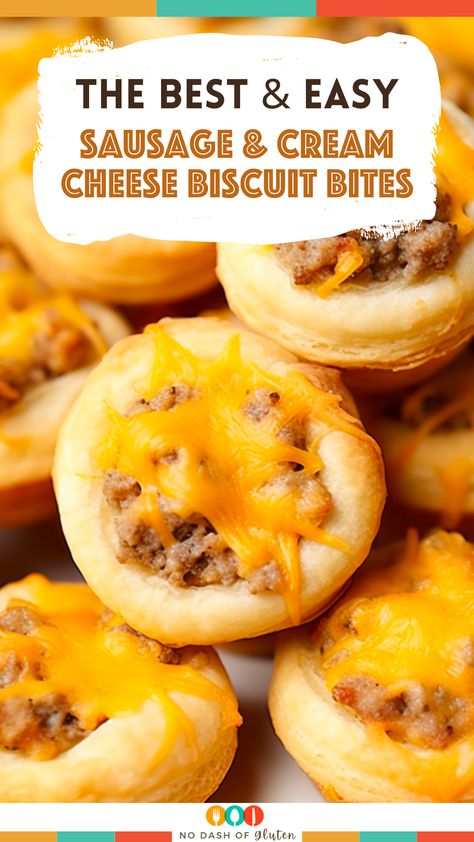 Sausage And Cheese Bites, Sausage Cheese Puffs, Sausage Puffs Cream Cheeses, Appetizer Recipes With Biscuits, Sausage Cream Cheese Biscuit Cups, Biscuit Dough Breakfast Recipes, Food To Make With Biscuits, Cheesy Sausage Puffs, Biscuit Bites Recipe