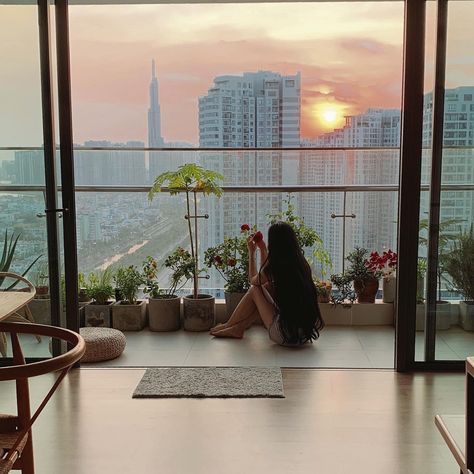 Cityscape, Balcony, The City, A Woman, Apartment, The World, Plants