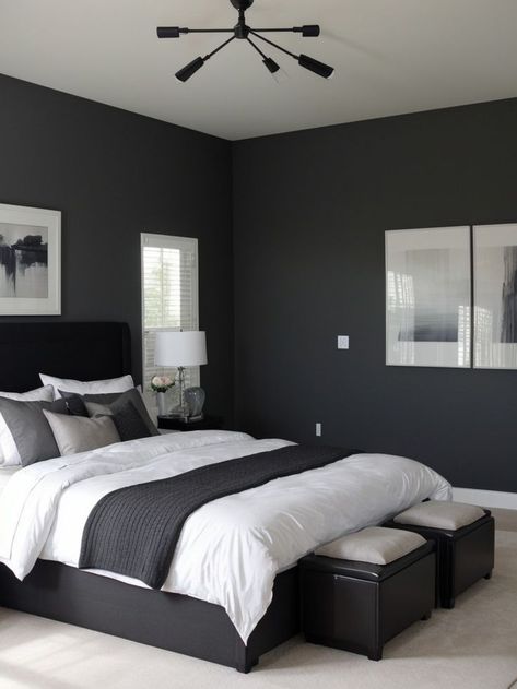 Grey Room Ideas Bedroom, Gray Accent Wall Bedroom, Black And Grey Bedroom, Eclectic Decor Bedroom, Gray Bedroom Walls, Monochrome Bedroom, Black Bedroom Decor, Grey Bedroom Decor, Bedroom Wall Colors