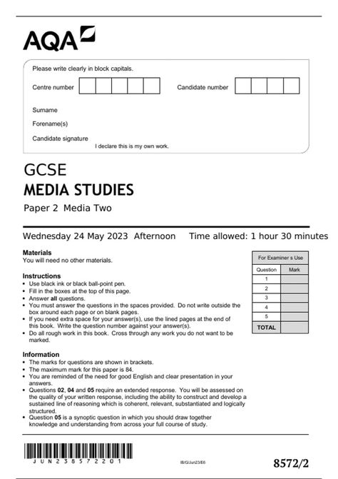 aqa-gcse-media-studies-paper-2-media-two-wednesday-24-may-2023 Media Studies Gcse, Media Studies, Practice Exam, Question Mark, May 2023, Mood Board, Writing, Media, Collage