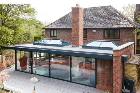 Flat Roof Extension | Flat Roof Extension Ideas | Modern Flat Roof Focus Fireplaces, Bungalow Extension, Orangery Extension, Conservatory Decor, Bungalow Extensions, Flat Roof Extension, Cottage Extension, Single Storey Extension, Garden Room Extensions