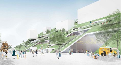 Riken Yamamoto's "Hill" Wins Competition for Taiwan Art Museum, Courtesy of Riken Yamamoto & Field Shop Elevated Building, Vertical Forest, Green Roof System, Architecture Design Process, Win Competitions, Green Facade, Concept Models Architecture, Changchun, Landform